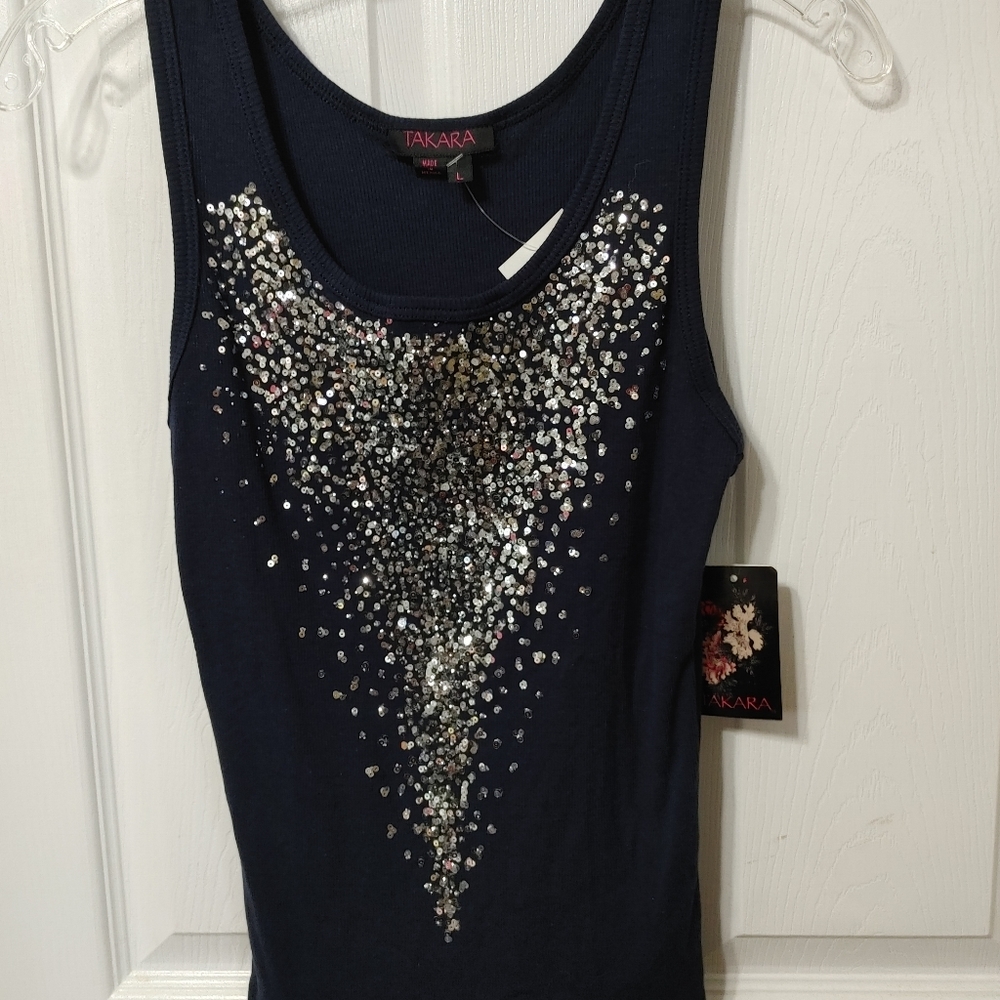 NWT NAVY BLUE TANK TOP W/SILVER